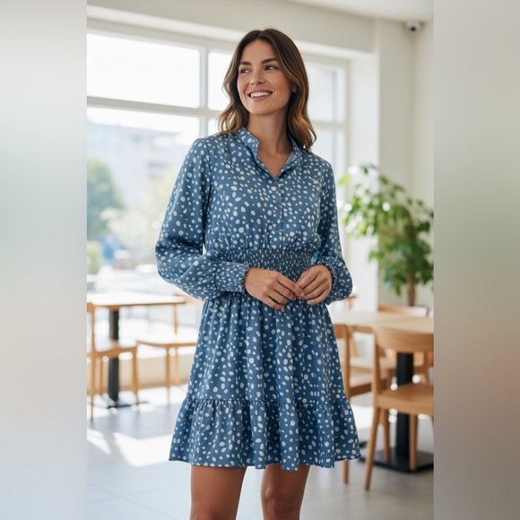 Elegant Long Sleeve Polka Dot Dress - Picture 1 of 4